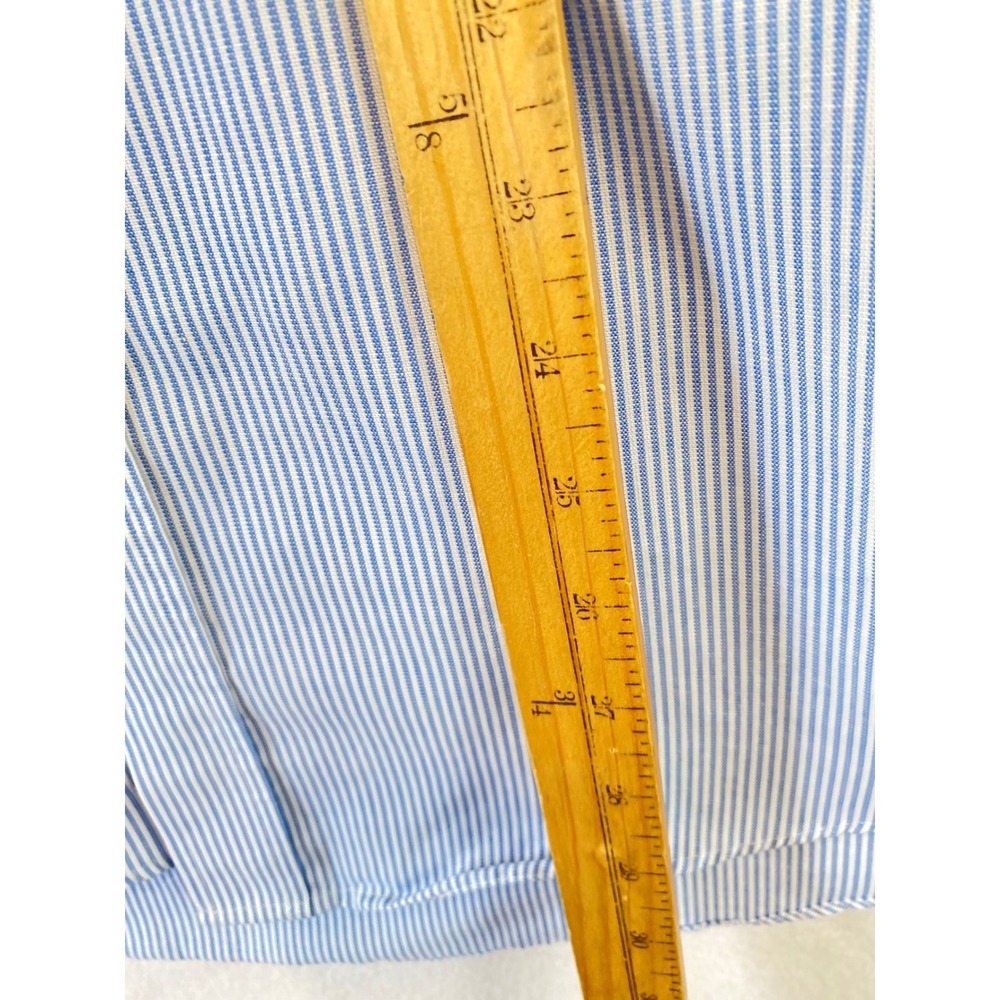 Enro Button Down Shirt Men 16 34-35 Blue White Pinstripe Long Sleeve Cotton Blen - Picture 10 of 10